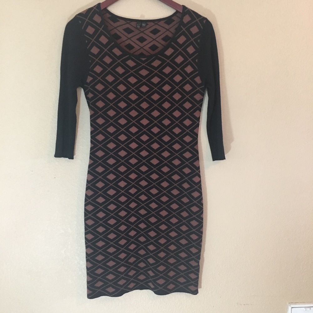 Lapis knit body con dress medium black and brown